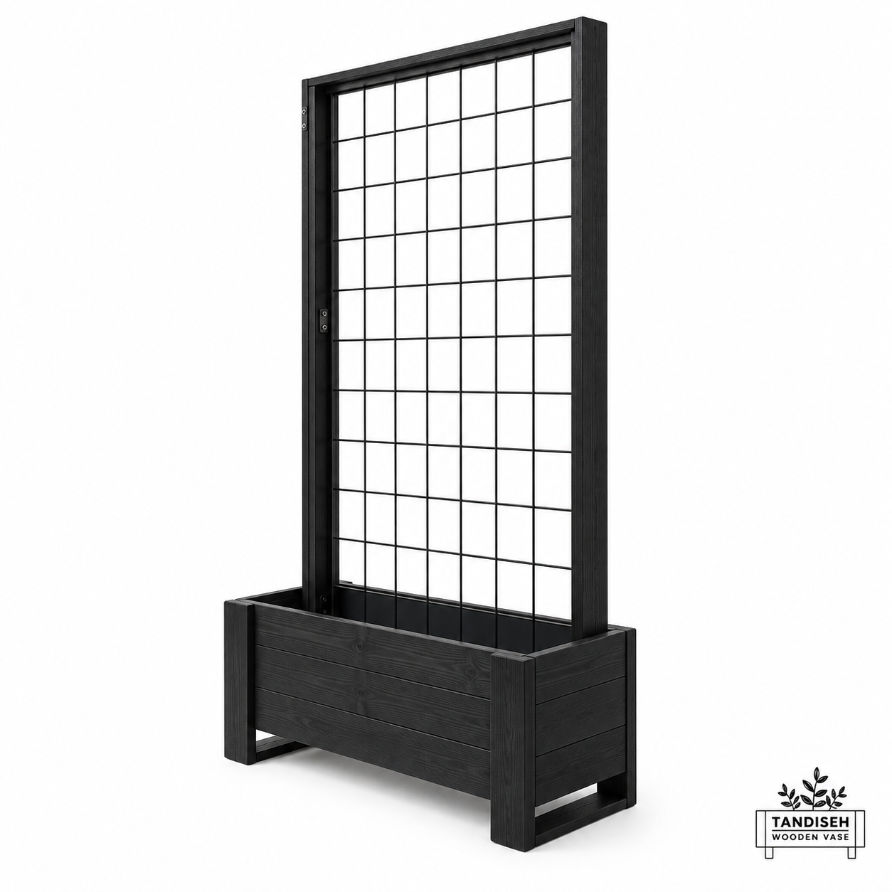 black-wooden-green-wall-planter-94x35x190.webp گرین وال چوبی ایستاده گلداندار ترمووود مشکی
